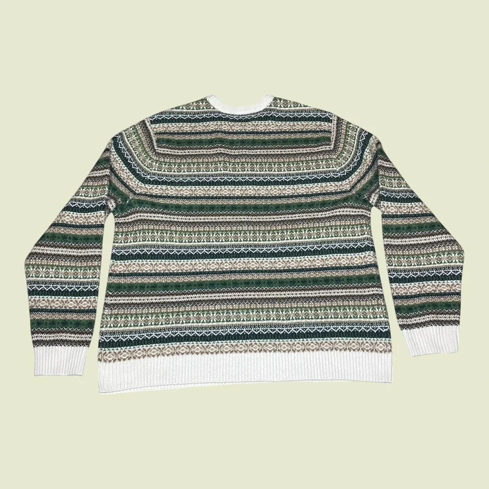 NEW Lucky Brand Mens Fair Isle‎ Crewneck Sweater Green Brown Striped Springs XXL